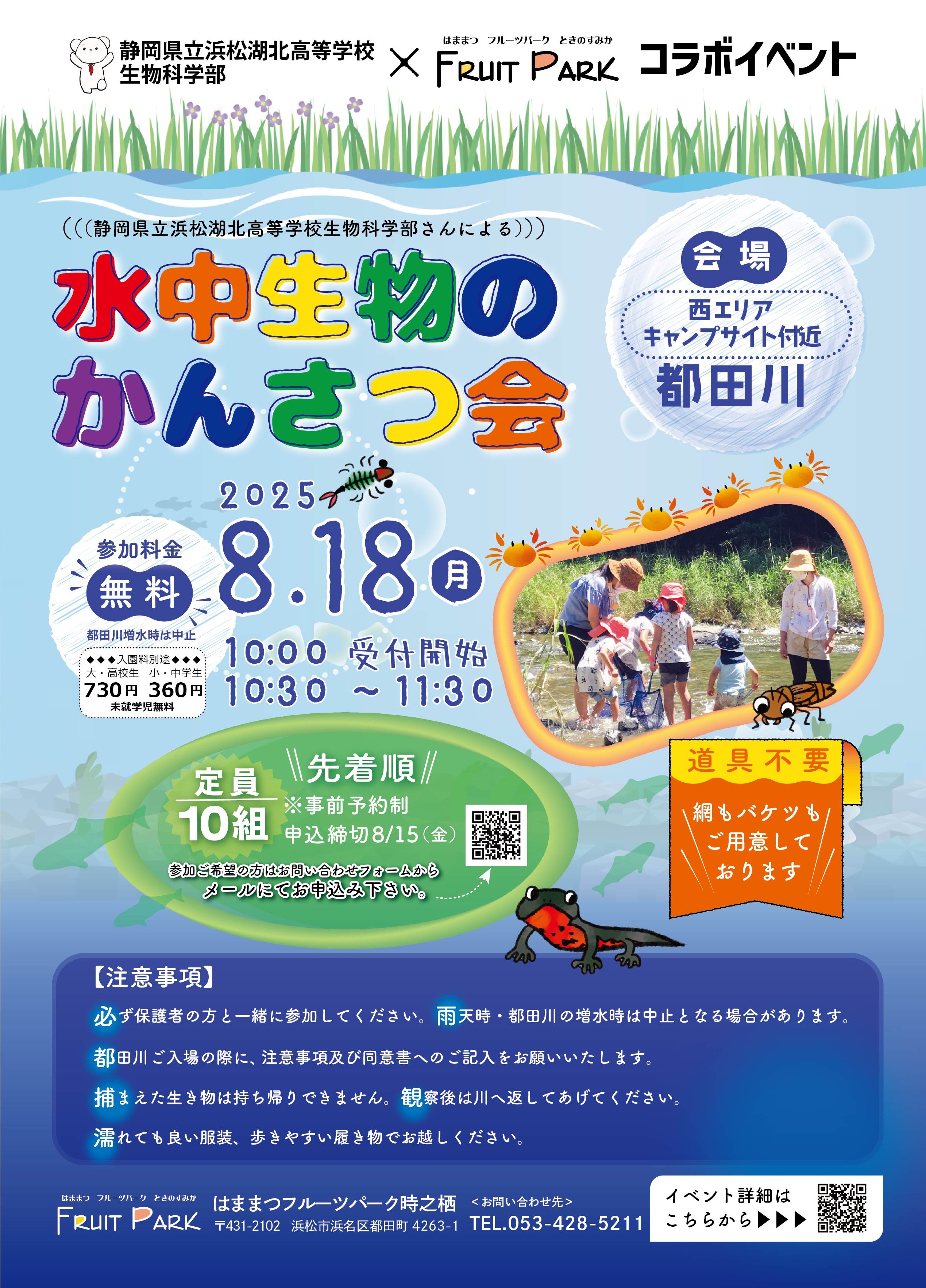 浜松湖北高校 生物科学部による「水中生物のかんさつ会」画像